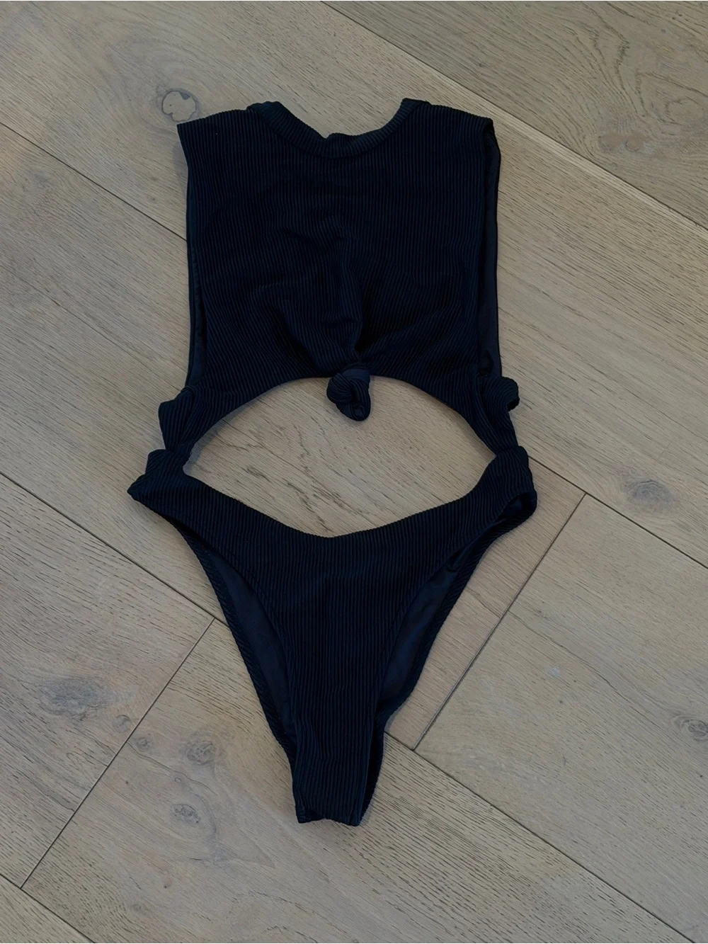Frankie’s Bikinis Black Ribbed One-Piece Swimsuit